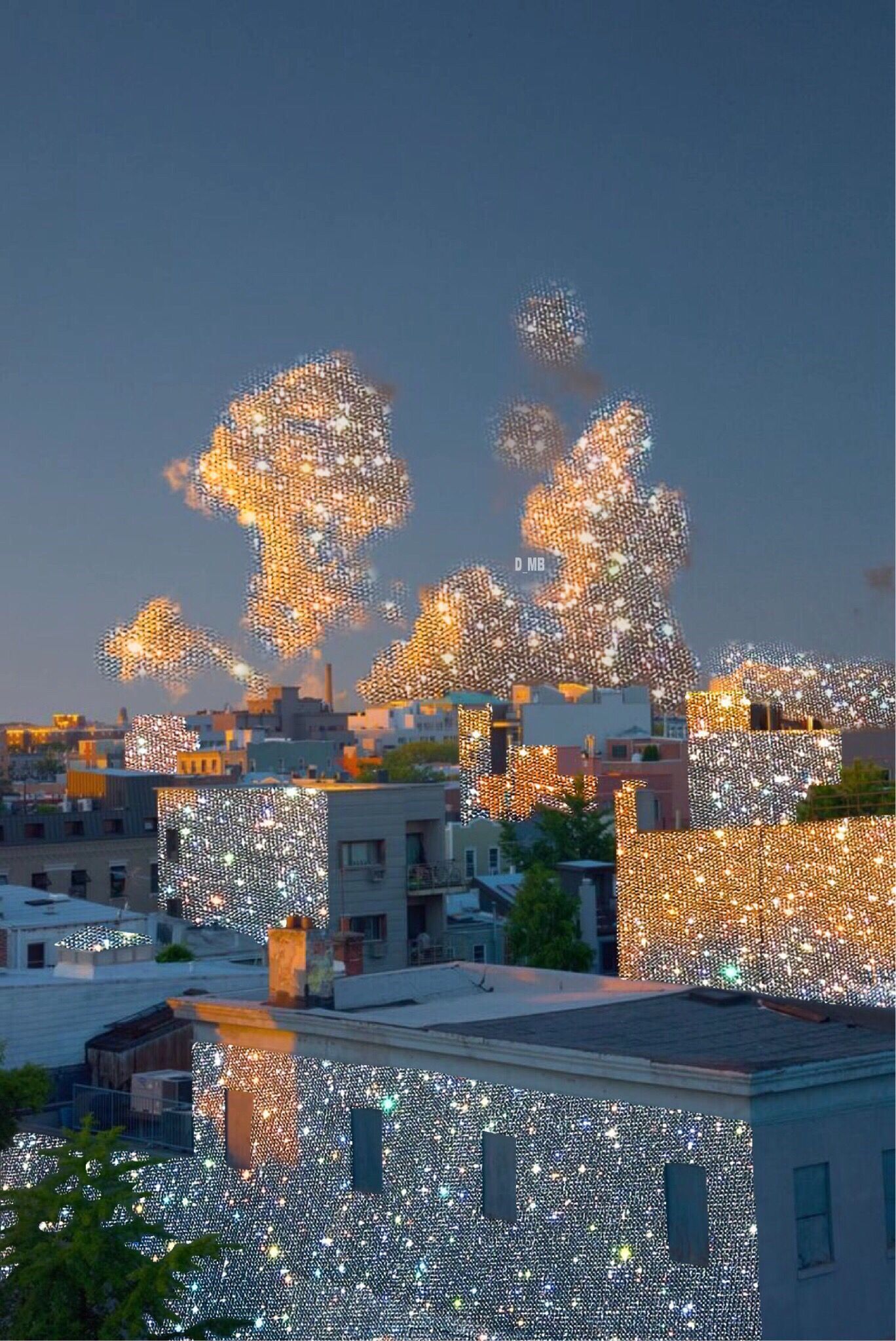 A light installation of a family in the sky - Diamond, glitter