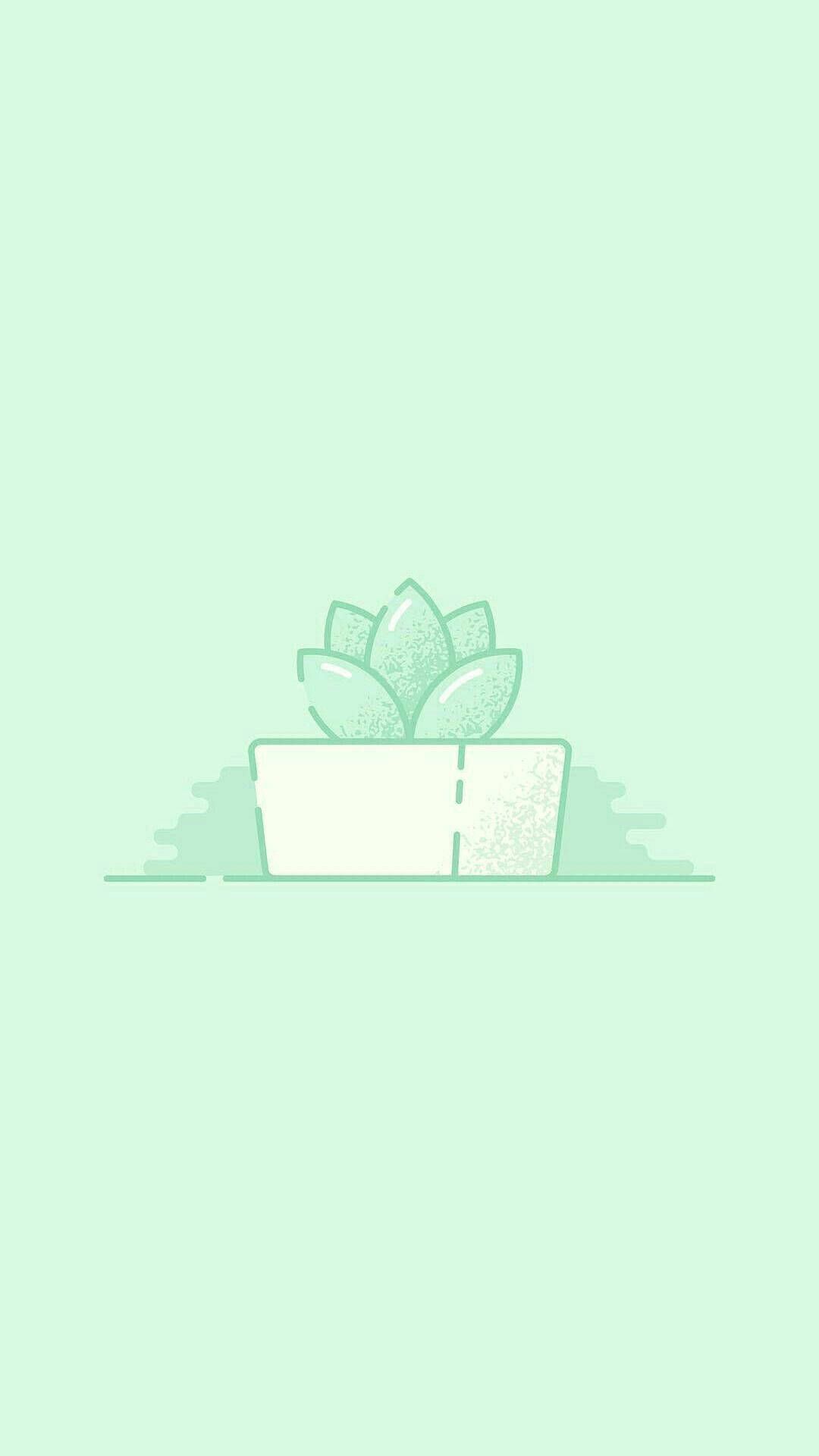 A cute illustration of a succulent plant in a pot - Green