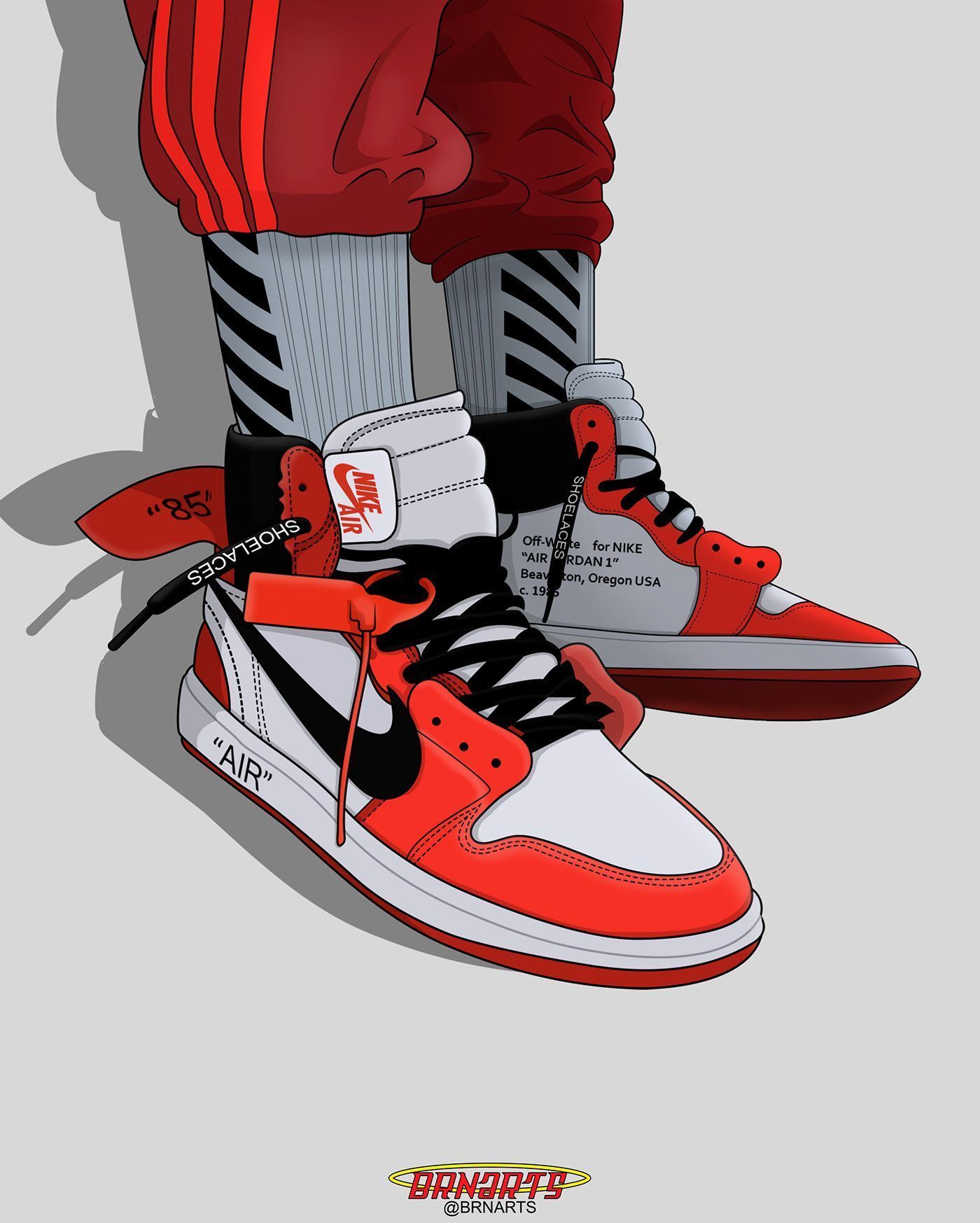 Off White x Air Jordan 1, an illustration of a pair of sneakers - Nike, shoes