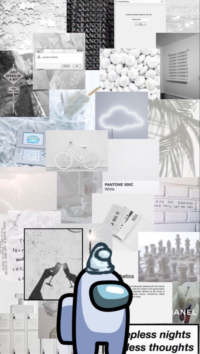 Collage of white and grey aesthetic pictures - Among Us