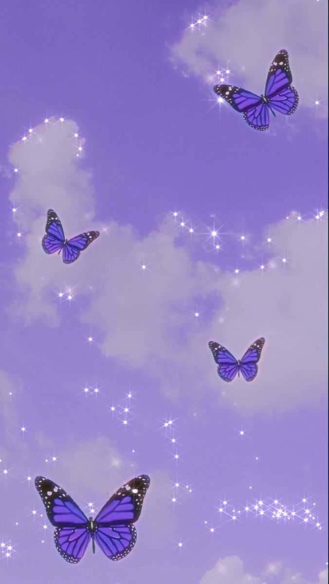 Butterflies flying in the sky - Glitter, cute purple, pastel purple, light purple, butterfly