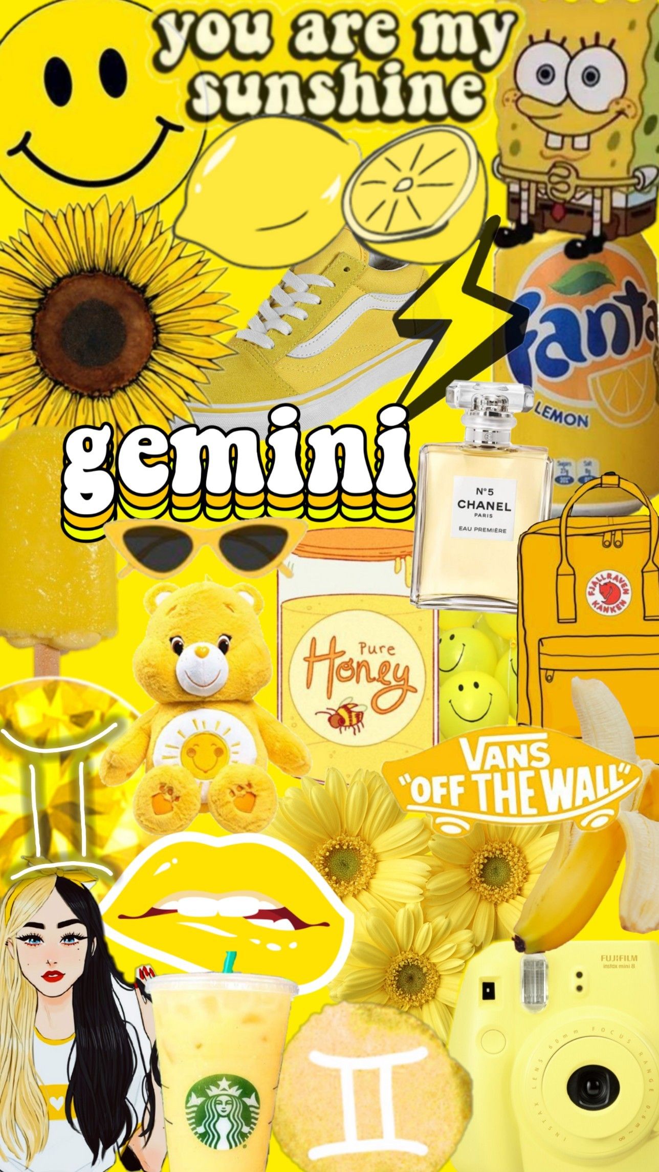 A poster with various yellow items on it - Gemini