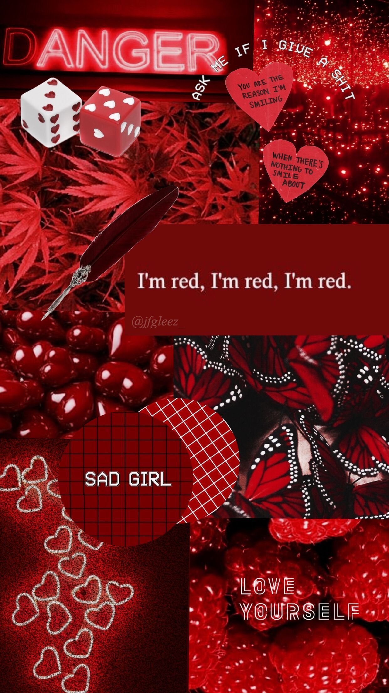 A collage of red hearts and dice - Dark red, Leo, light red, red