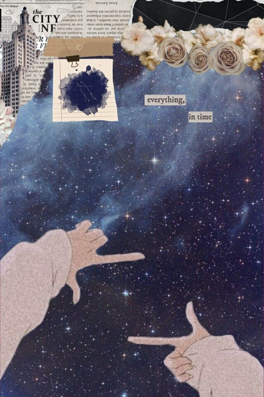 A collage of a person pointing at the stars - Gemini