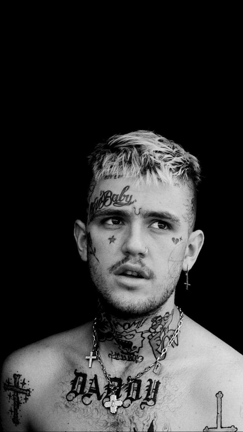 Lil peep phone wallpaper, black and white photo of the rapper, with tattoos all over his body - Lil Peep