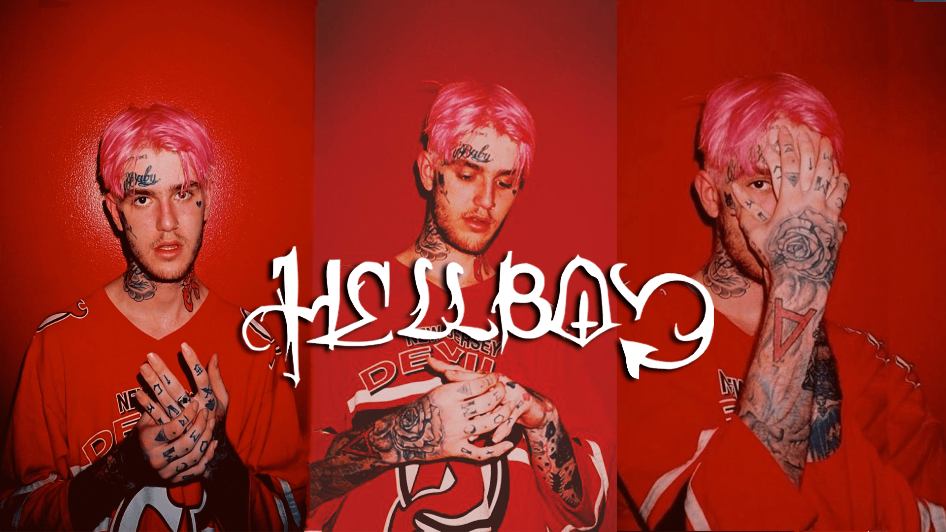 A man with pink hair and tattoos on his face - Lil Peep