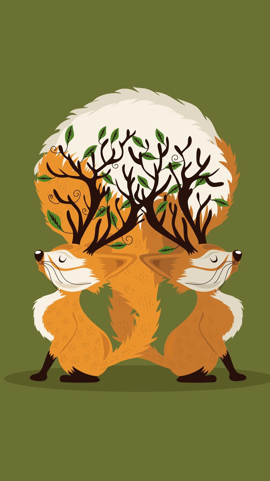 A fox with antlers and leaves on its head - Fox