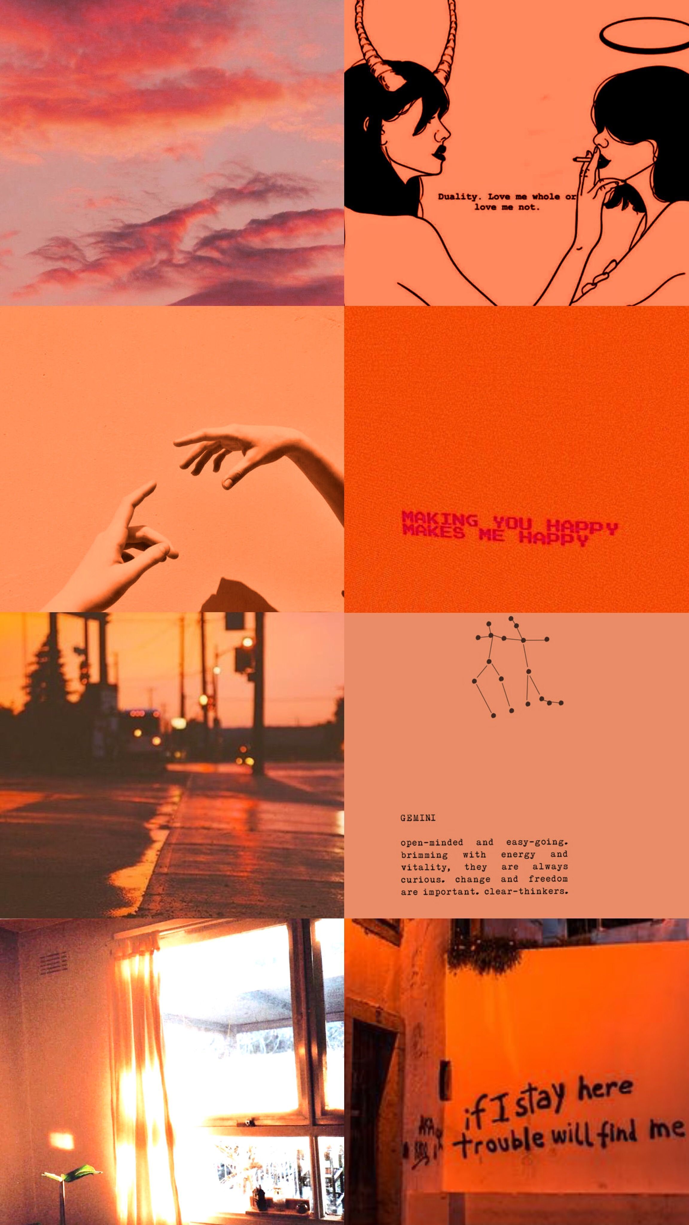 A collage of pictures with orange and pink colors - Gemini