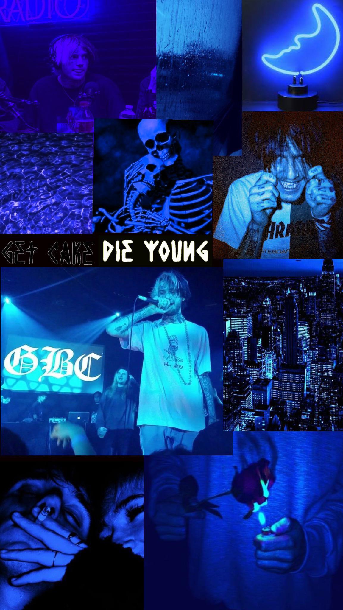 A collage of pictures with blue lighting - Lil Peep