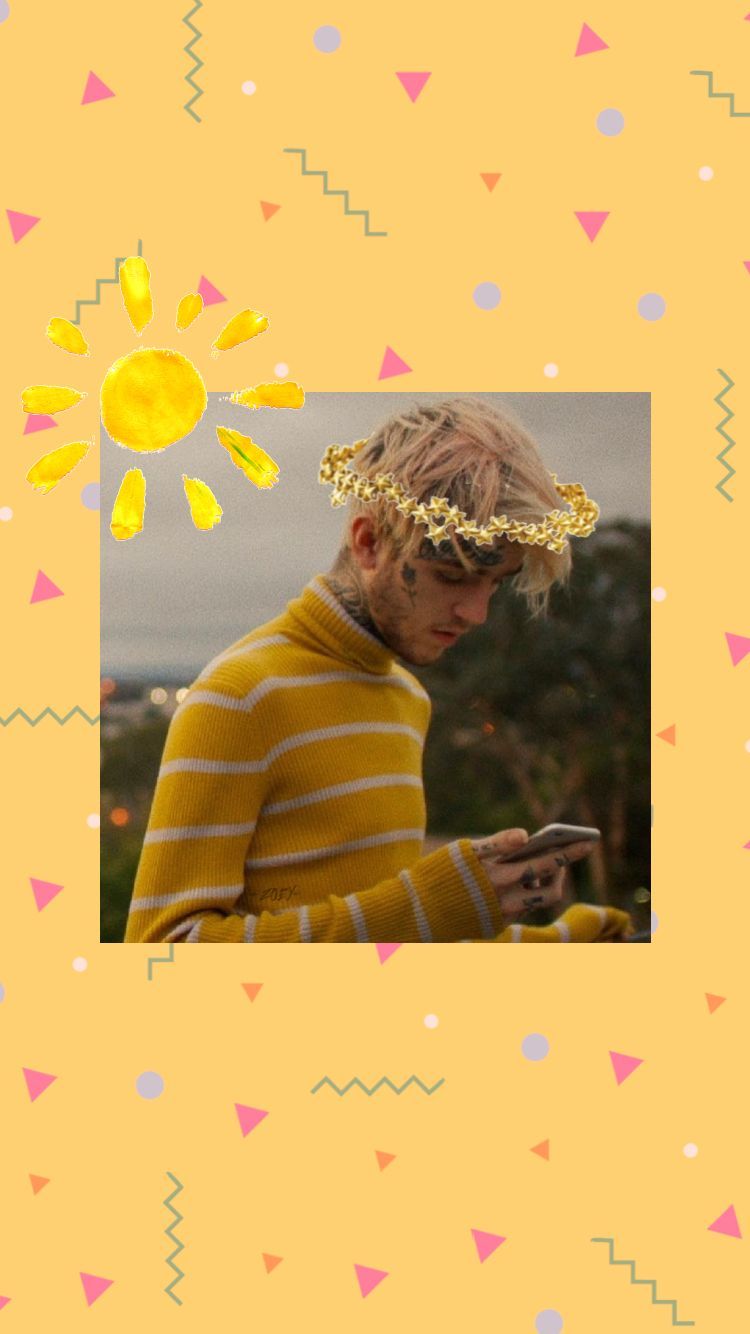 A man wearing yellow and holding his phone - Lil Peep