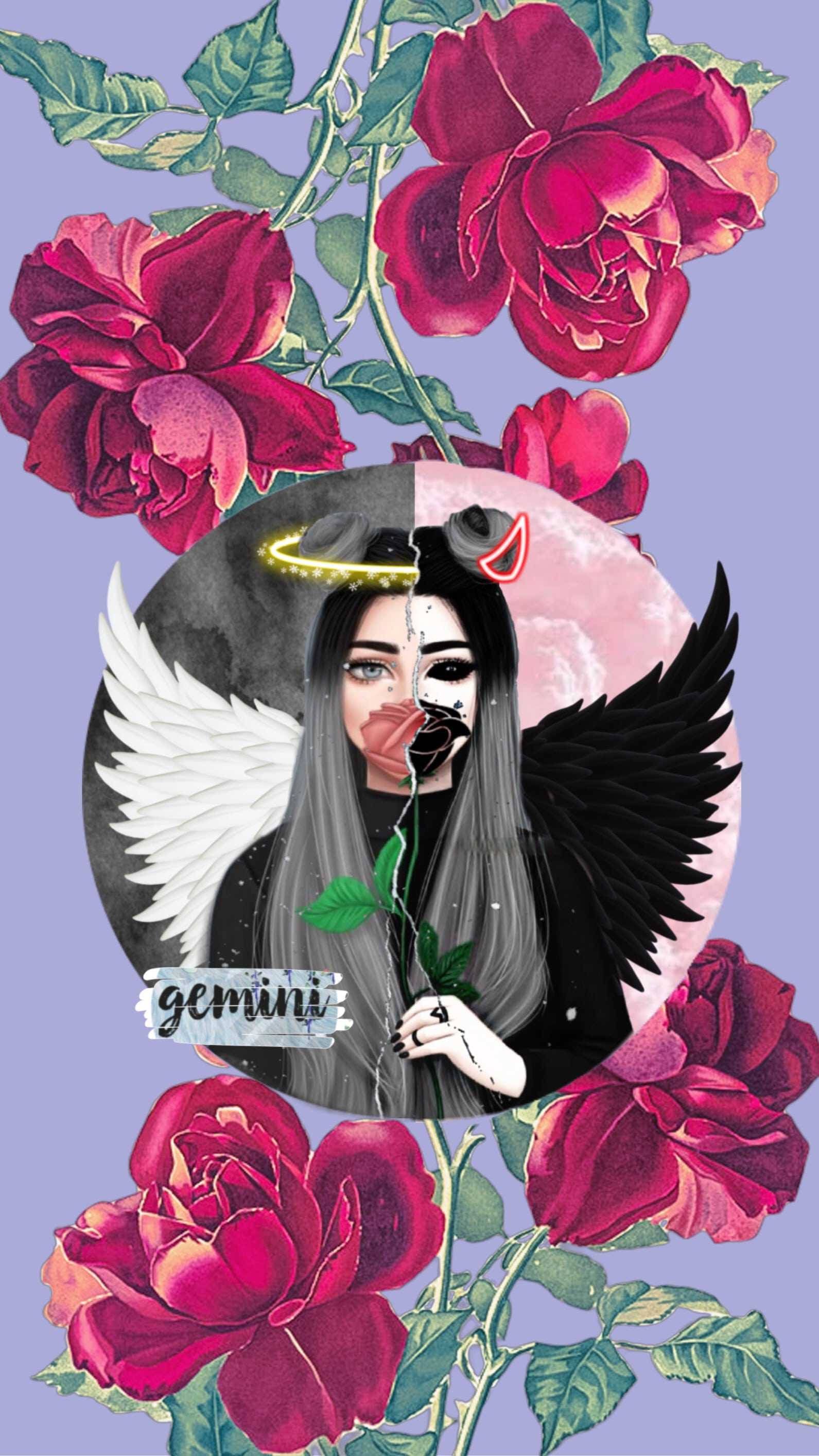 A picture of an angel with roses - Gemini