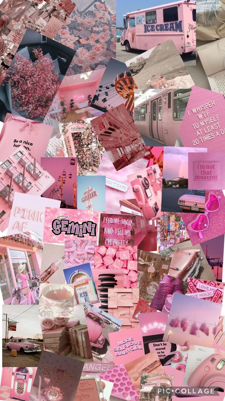 A collage of pictures with pink backgrounds - Gemini