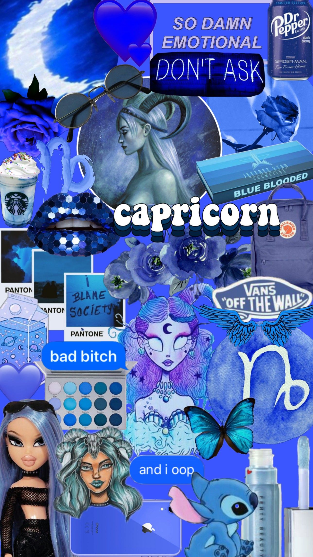 A blue and purple collage with the words capricorn - Capricorn