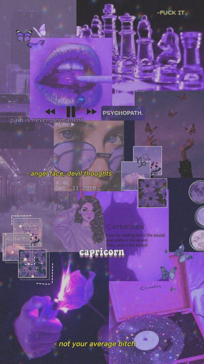 Aesthetic background with a collage of purple and black images - Capricorn