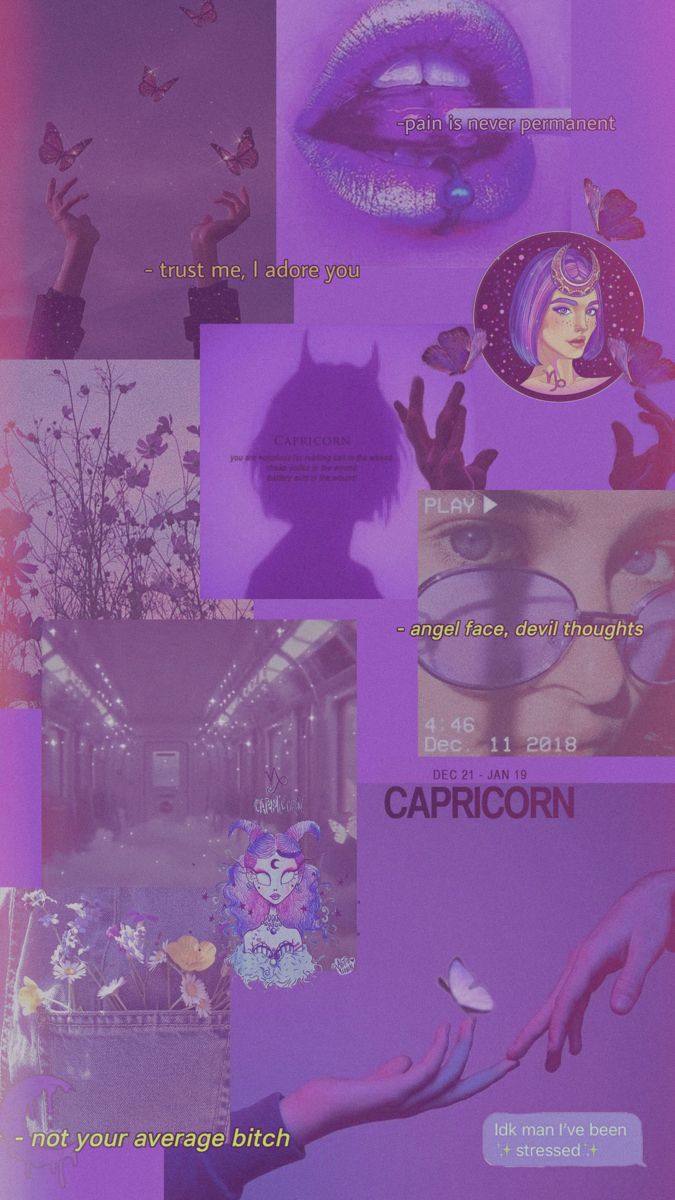 Aesthetic purple collage with a lot of different images - Capricorn