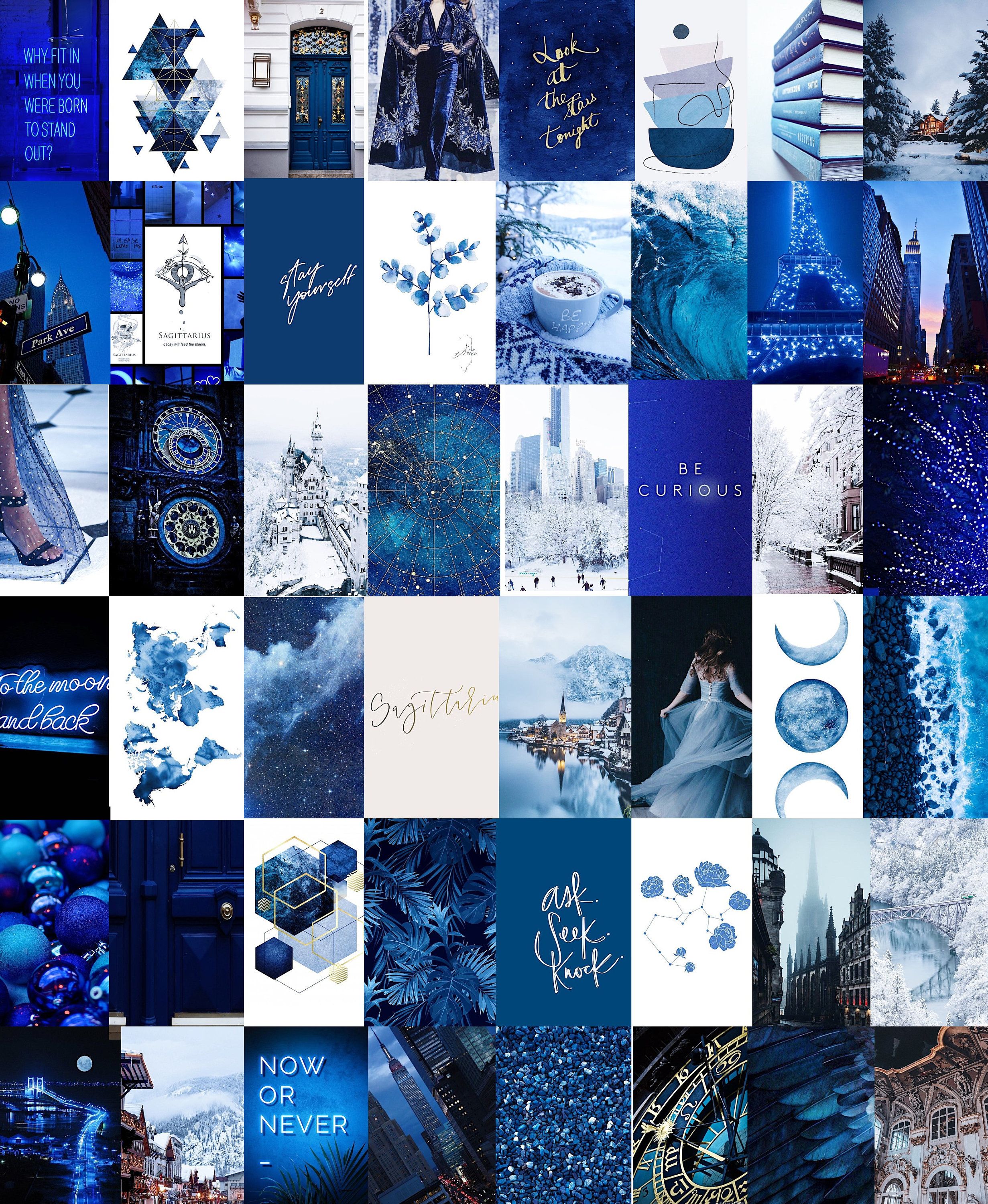 A blue aesthetic collage wallpaper for room decor - Sagittarius, indigo, Virgo