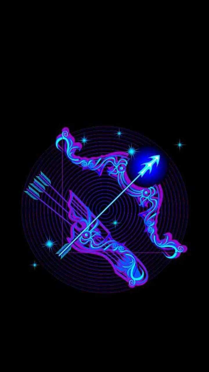 Aesthetic neon Sagittarius wallpaper with a bow and arrow, perfect for any astrology lover's phone. - Sagittarius