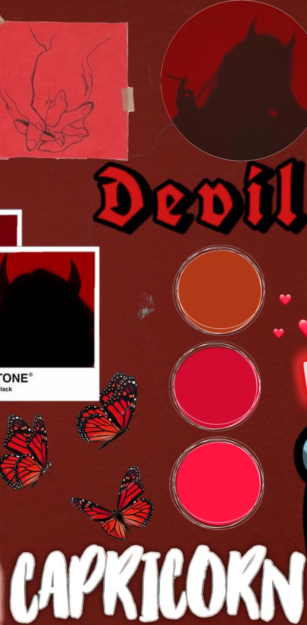 A red background with the words devil and capricorn - Capricorn