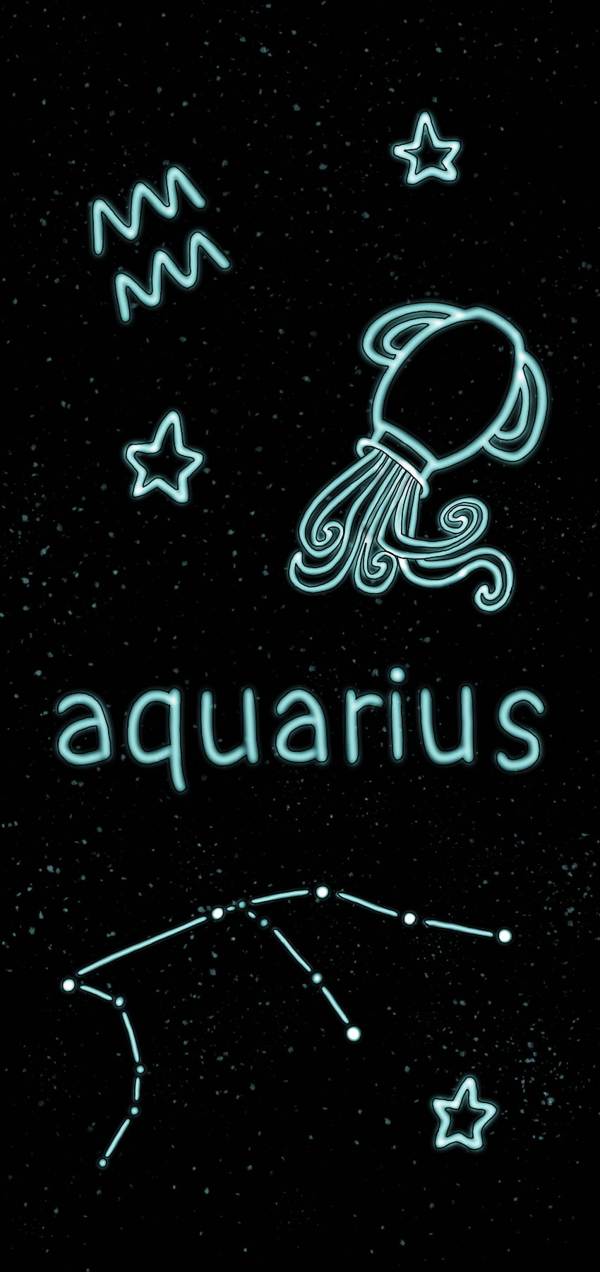 Aquarius wallpaper for iPhone with neon sign and constellations - Aquarius