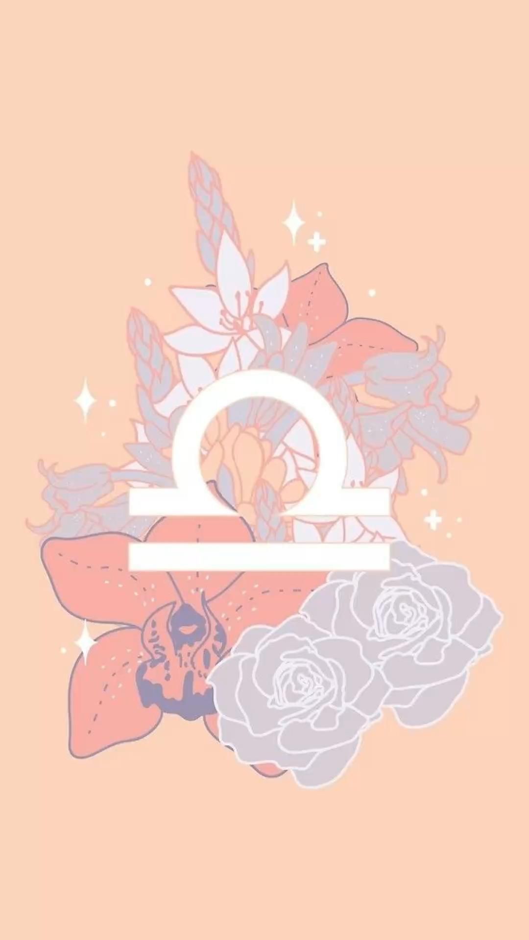 IPhone wallpaper with Libra symbol on a peach background - Libra