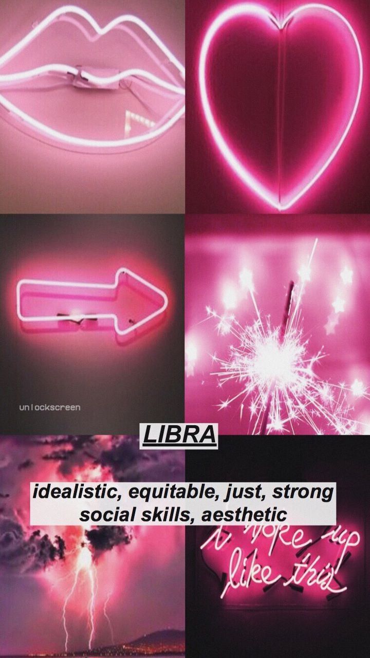 A collage of pictures with neon pink and red - Libra