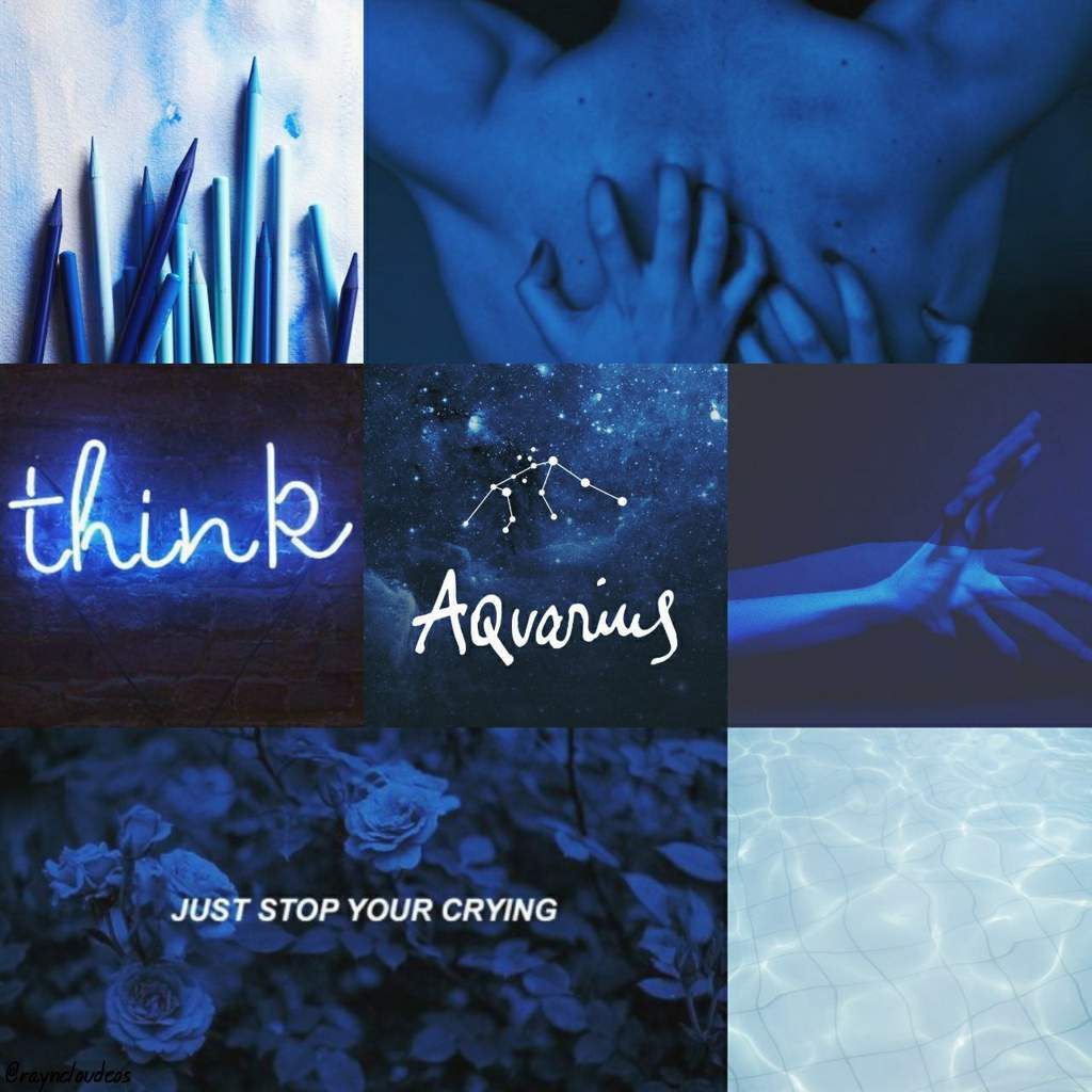 A blue aesthetic collage with the word Aquarius in the center - Aquarius