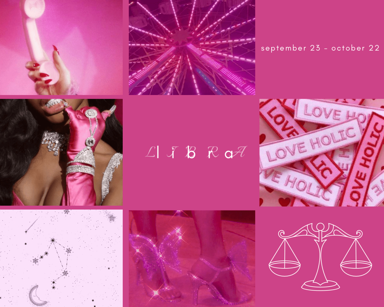 A collage of images representing the aesthetic of the zodiac sign Libra. - Libra