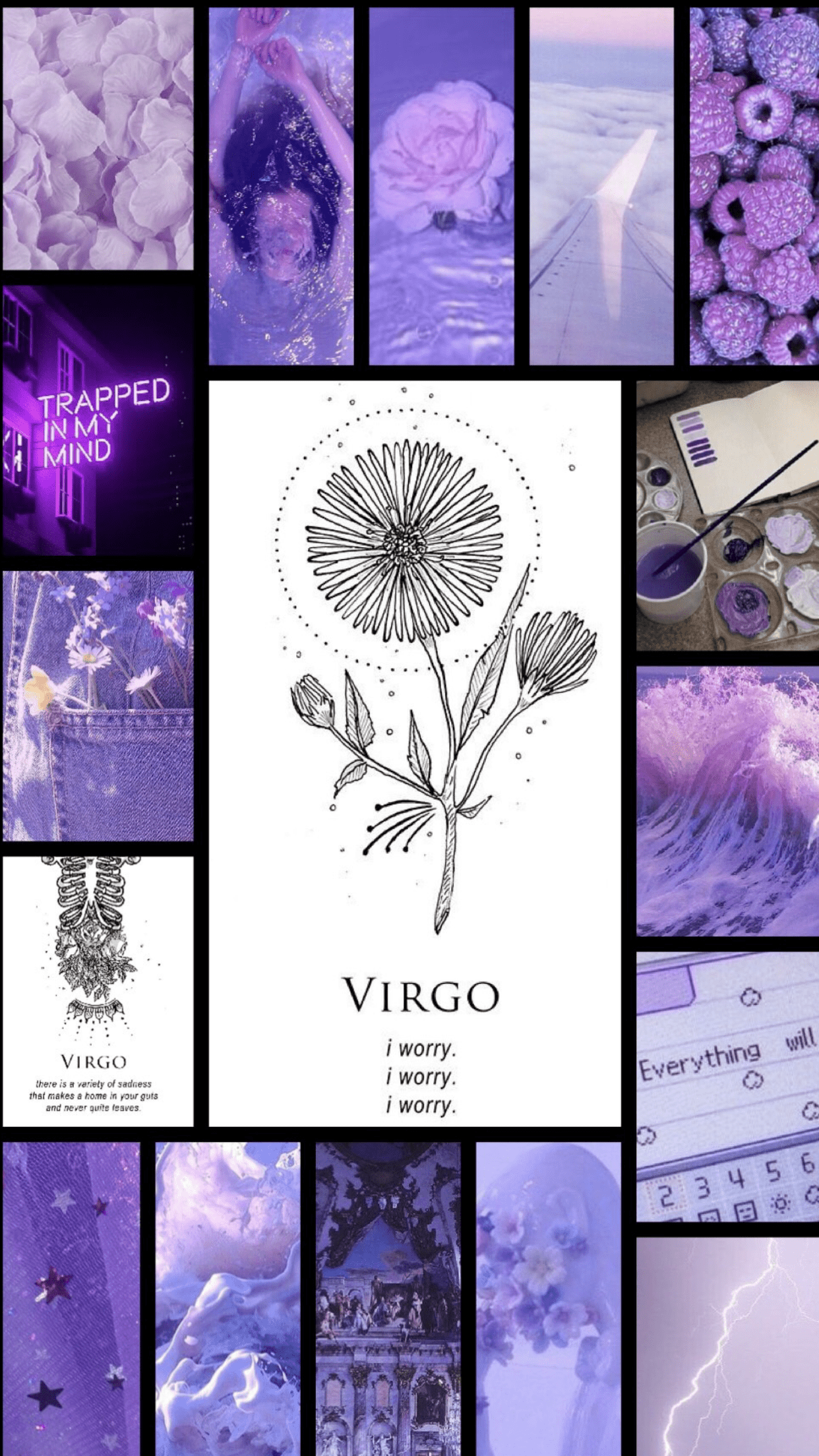A collage of pictures with purple and pink backgrounds - Virgo
