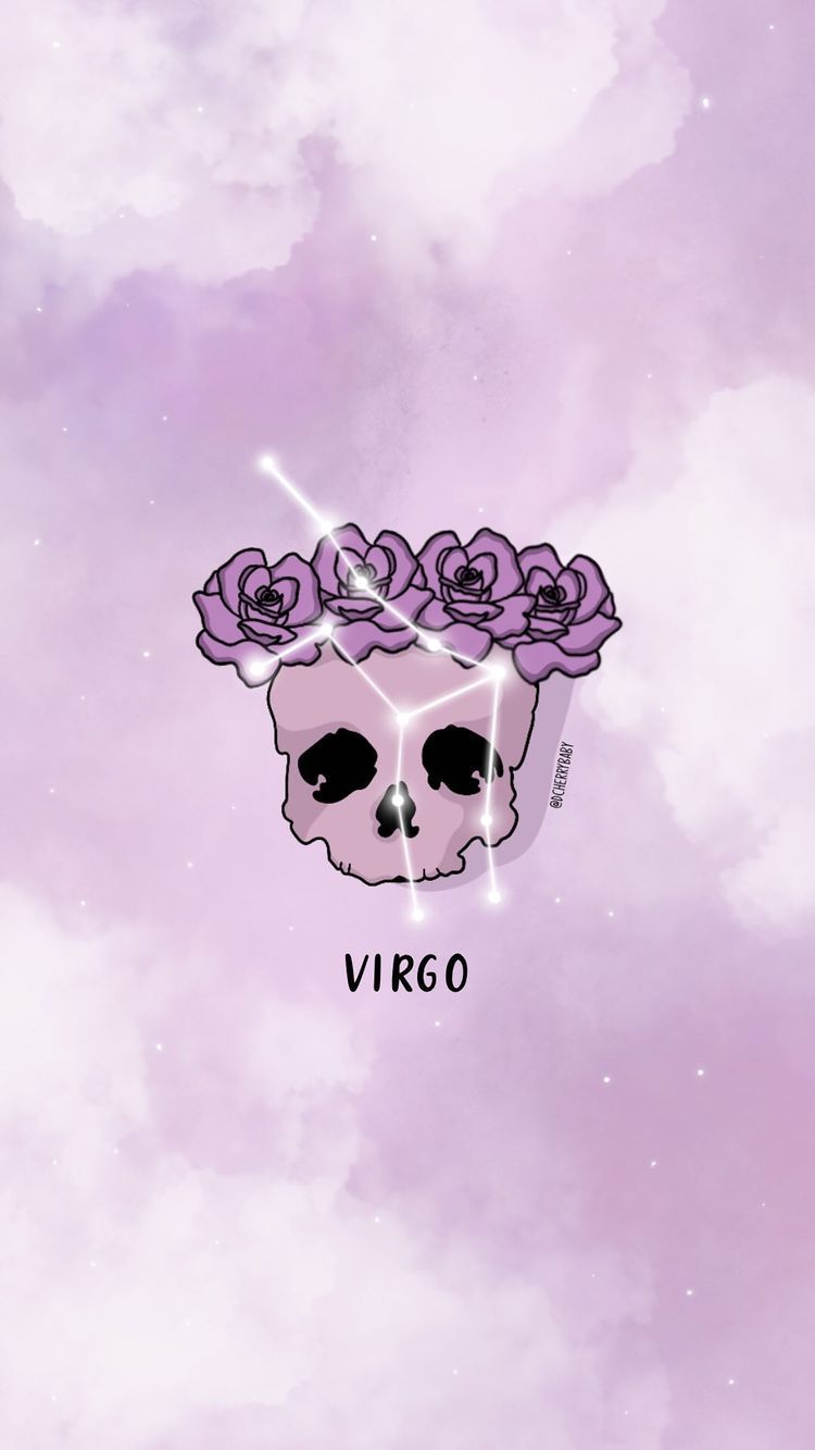 A skull with flowers on it and the word virgo - Virgo