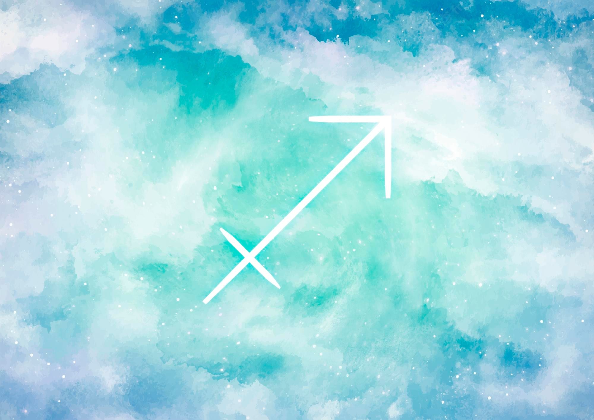 Sagittarius sign on a watercolor sky background - Sagittarius