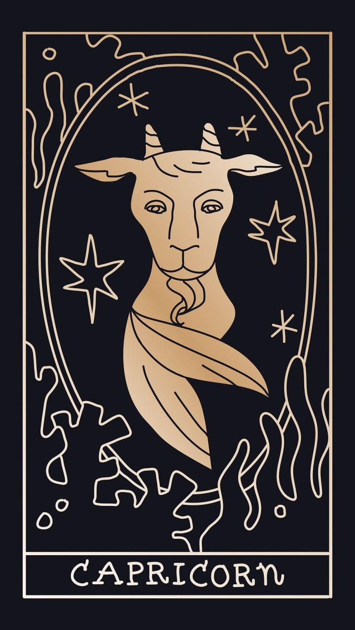 A gold and black poster with the zodiac sign capricorn - Capricorn