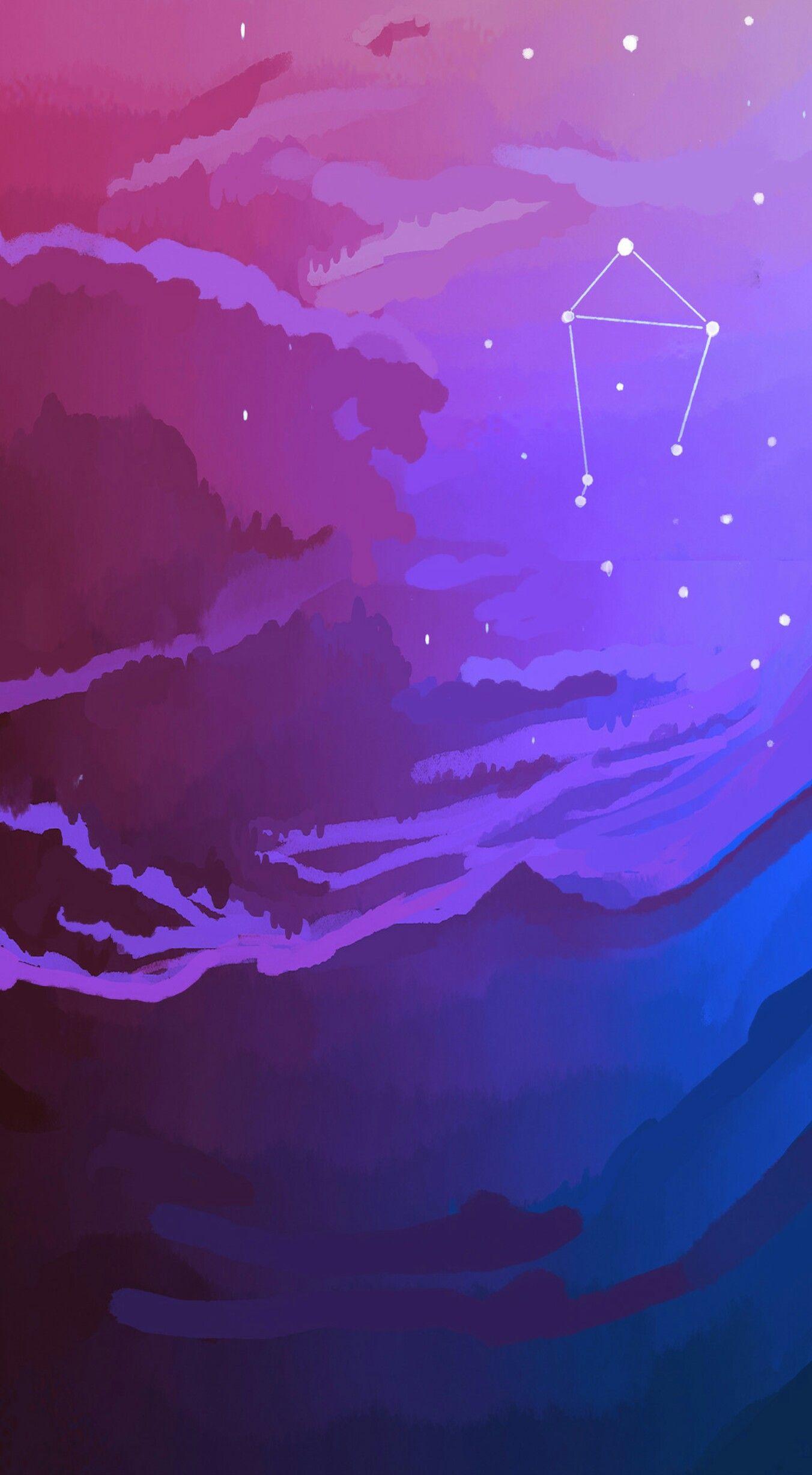 IPhone wallpaper of a purple and blue gradient sky with a constellation of stars - Abstract, Libra, constellation