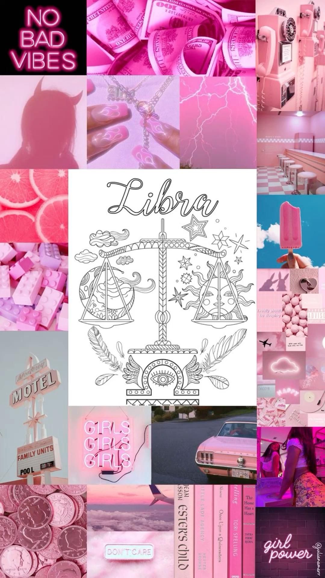A collage of pink pictures with different  - Libra