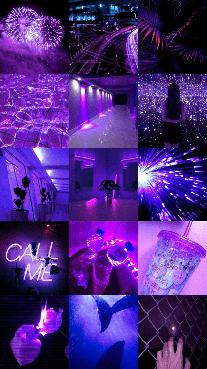 A collage of purple pictures with fireworks in the background - Capricorn