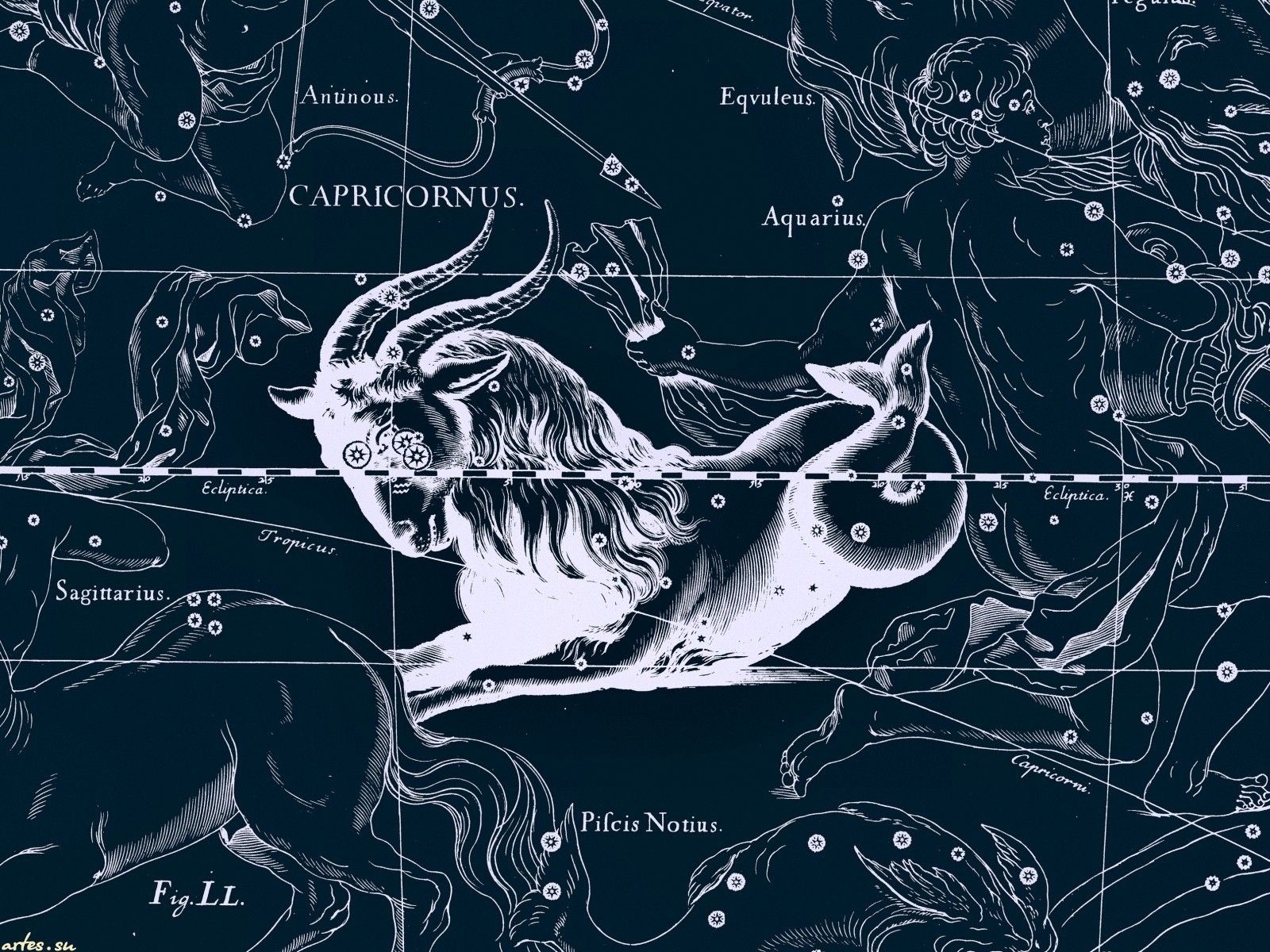 The stars of the zodiacs are marked on the map - Capricorn