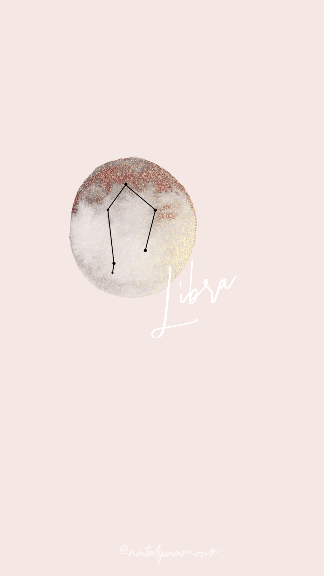 A pink and white poster with the zodiac sign of libra - Libra