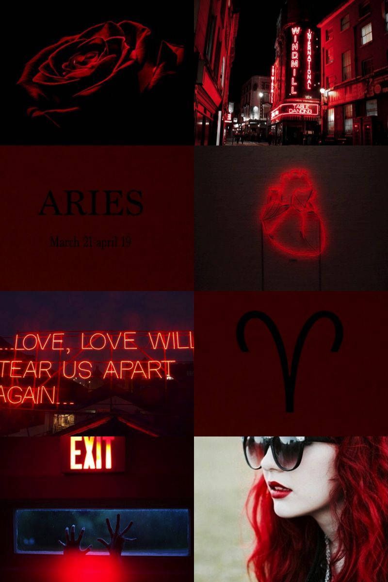 Aesthetic red collage with aries sign and red rose - Aries