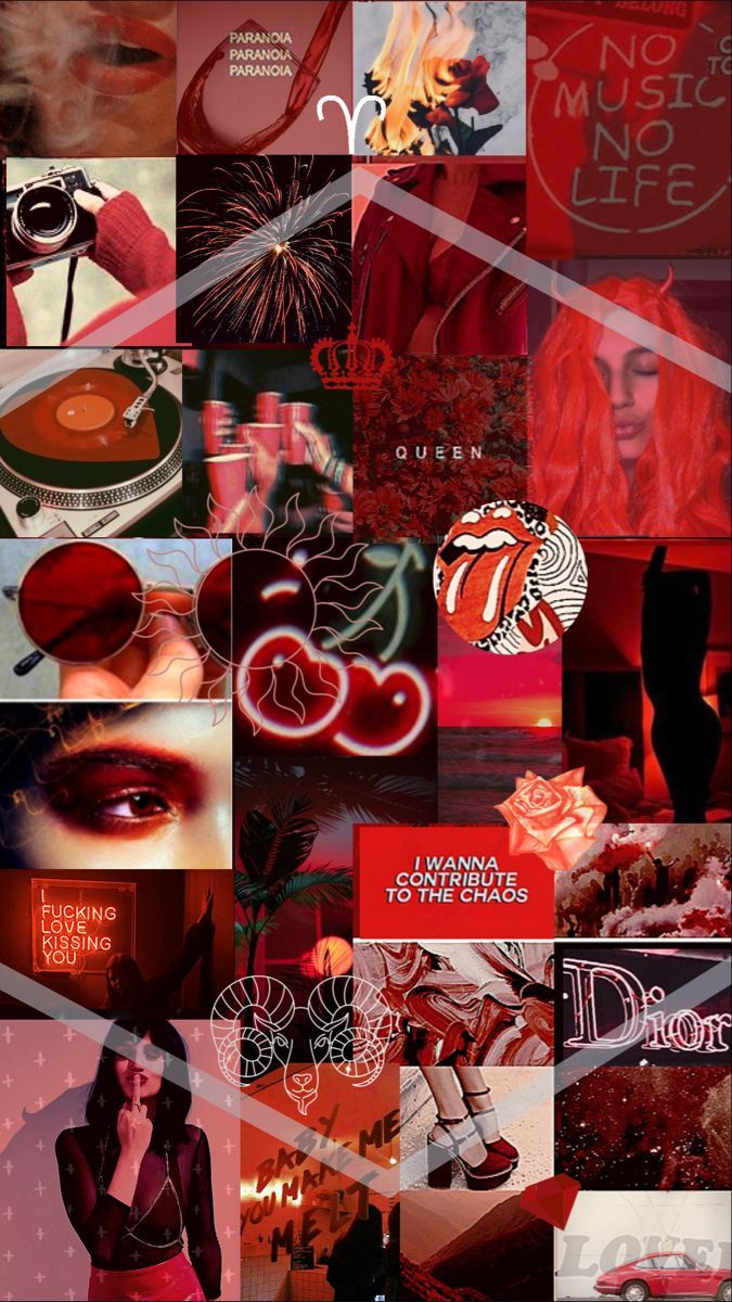 Red aesthetic wallpaper collage with red and pink colors - Aries