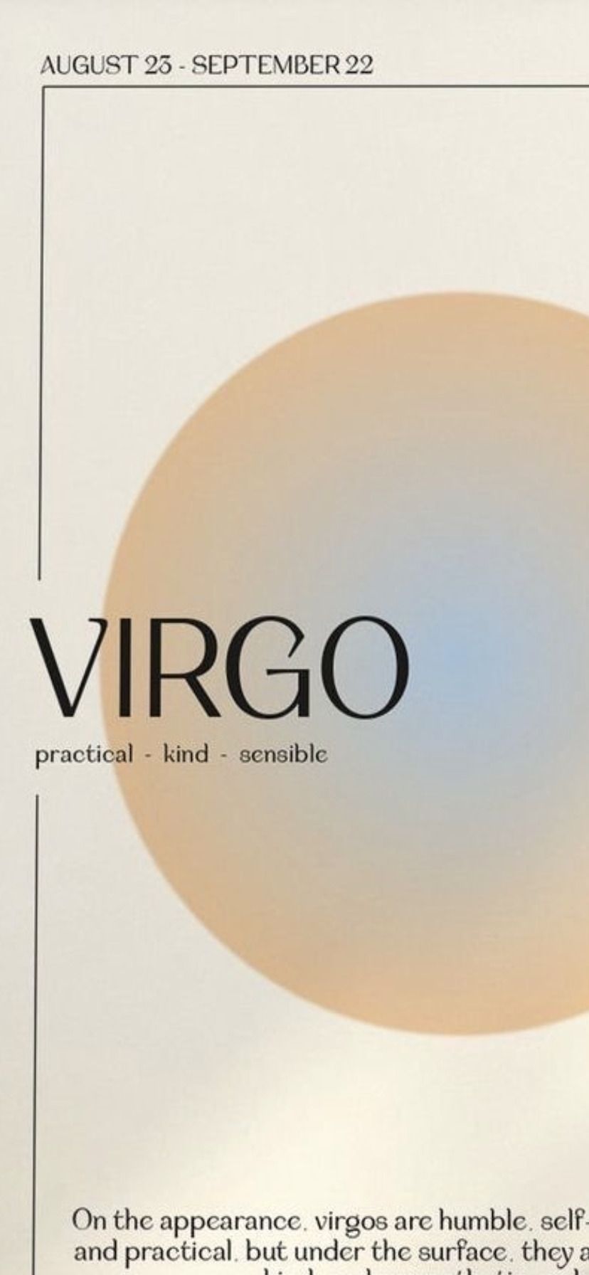 A Virgo zodiac sign poster with a description of the sign's traits. - Virgo