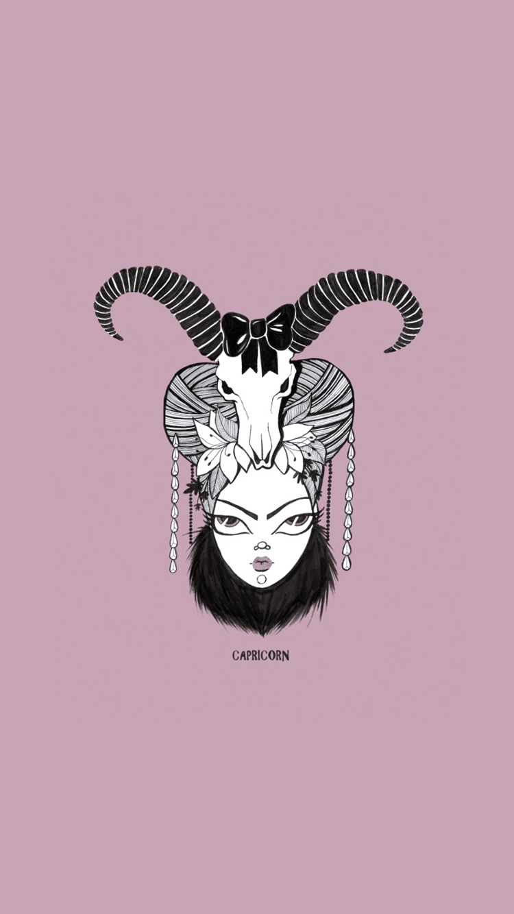 Capricorn wallpaper for iPhone and Android phone. Artwork of a girl with ram horns. - Capricorn