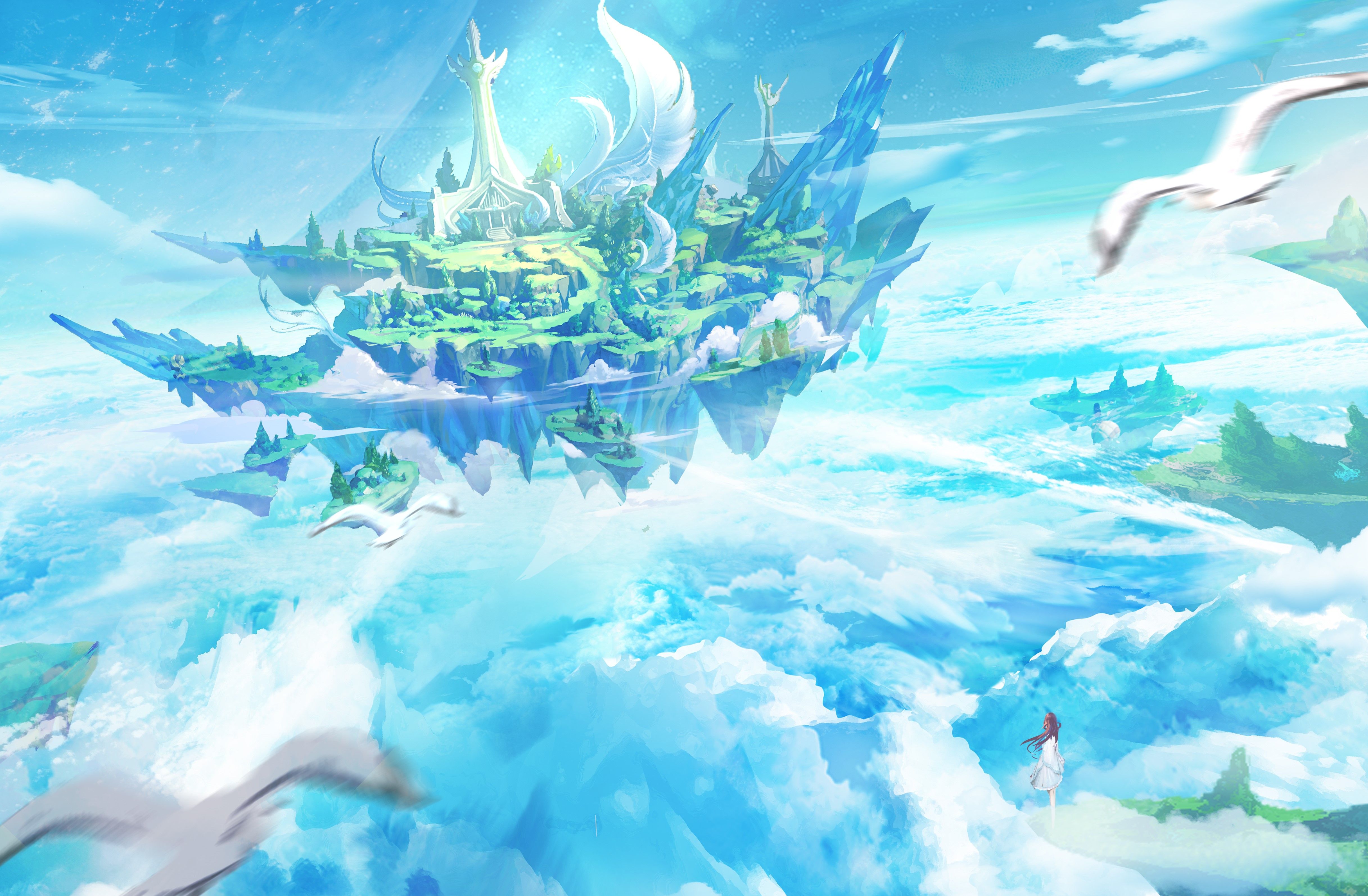 A painting of an island in the sky - Blue anime
