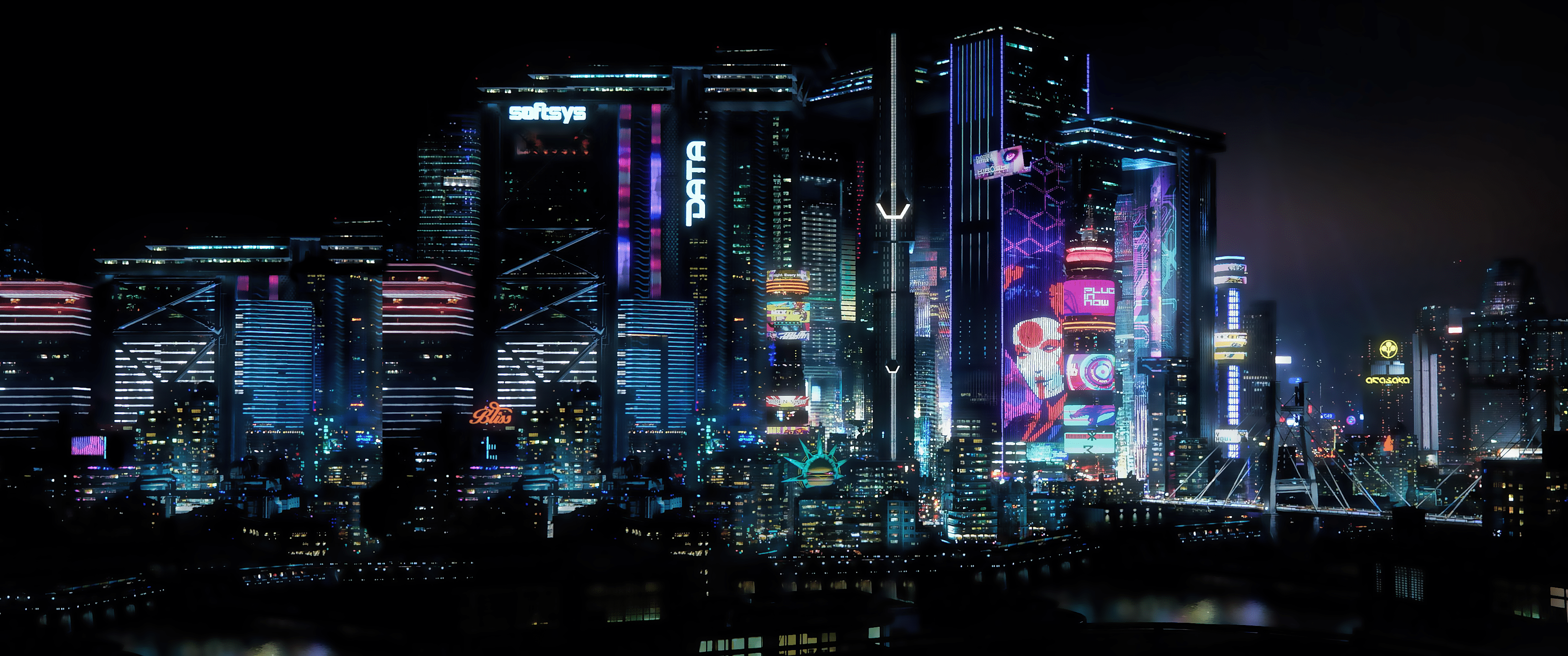 Night City wallpaper from E3 2019 trailer, extended to 3440x not perfect but ¯\_(ツ)_/¯
