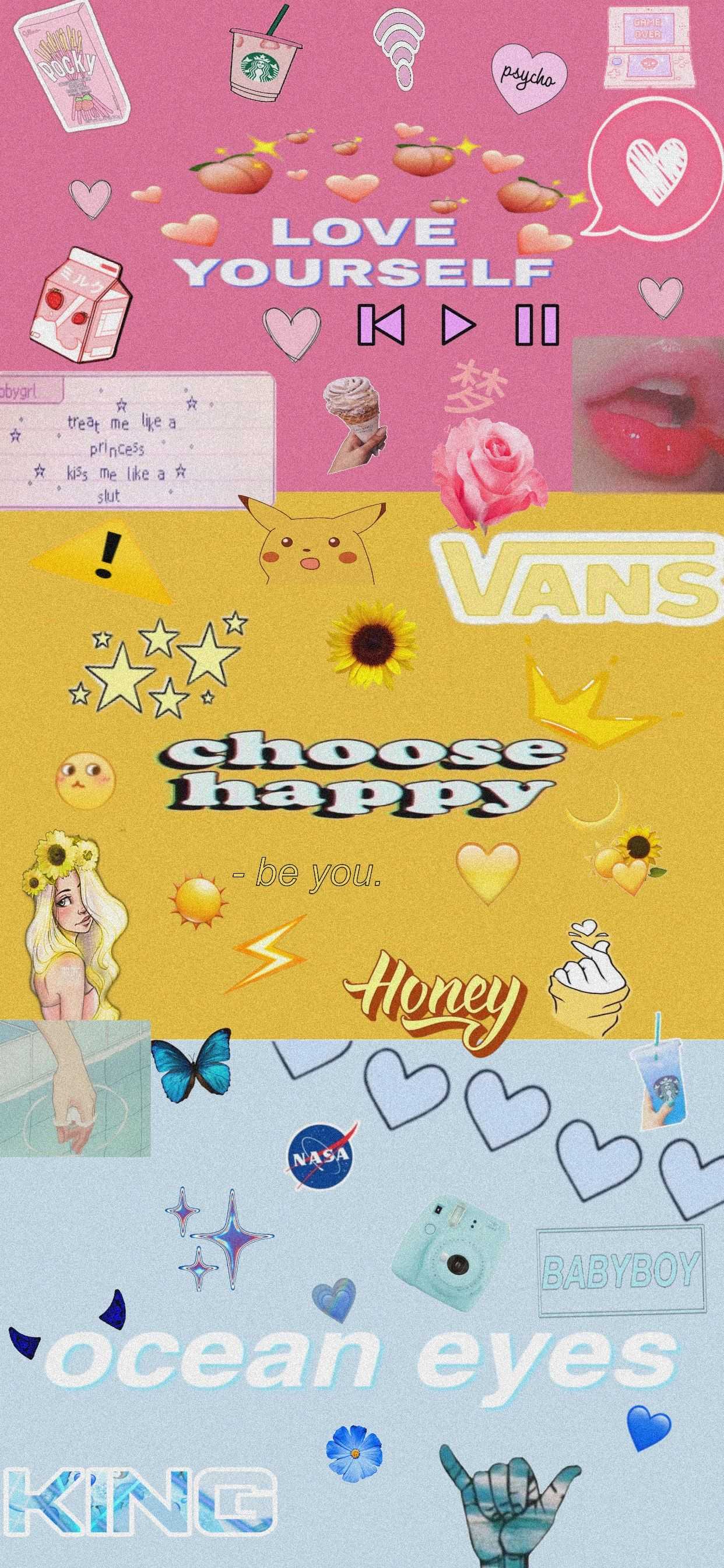Aesthetic background with different stickers, emojis, and quotes. - Pansexual