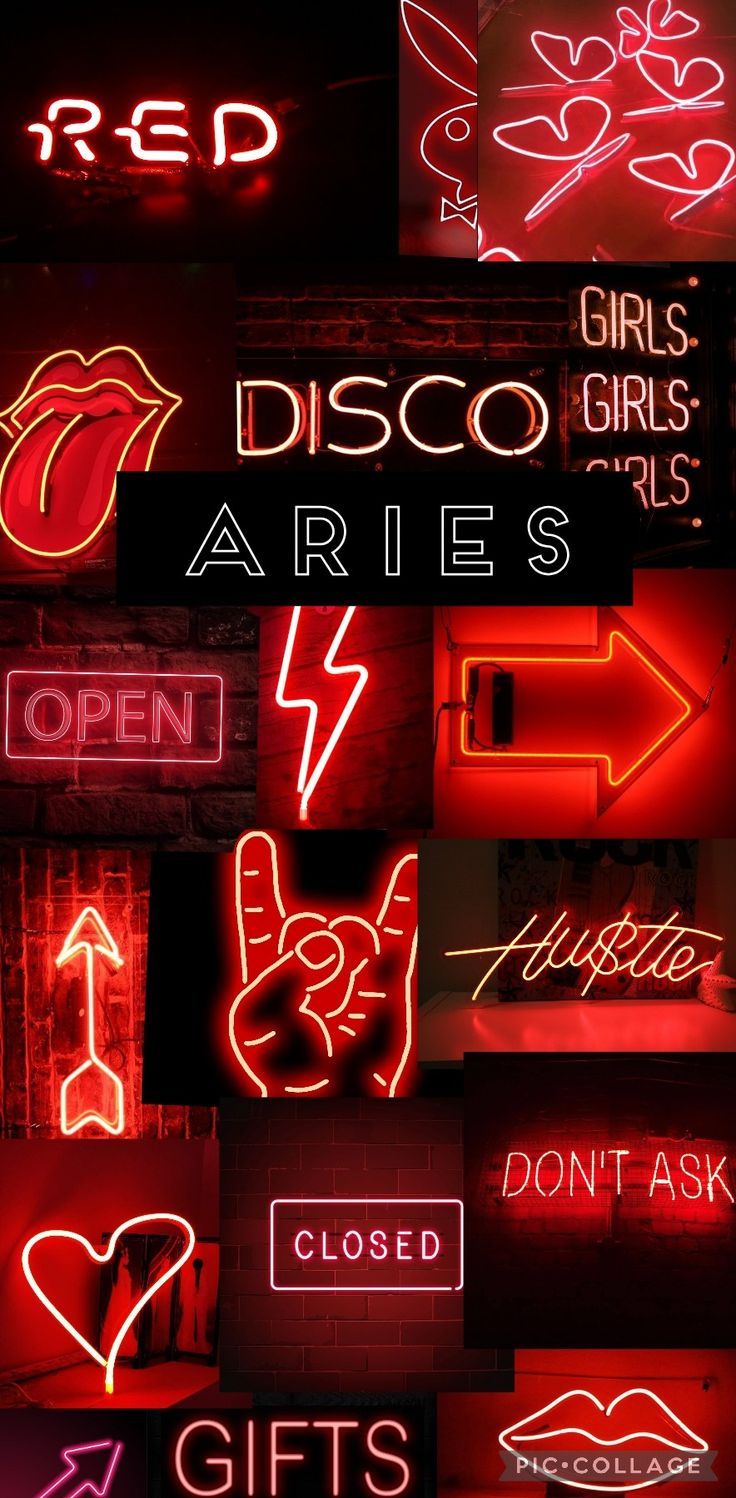 Aesthetic red neon sign wallpaper for phone background. - Aries