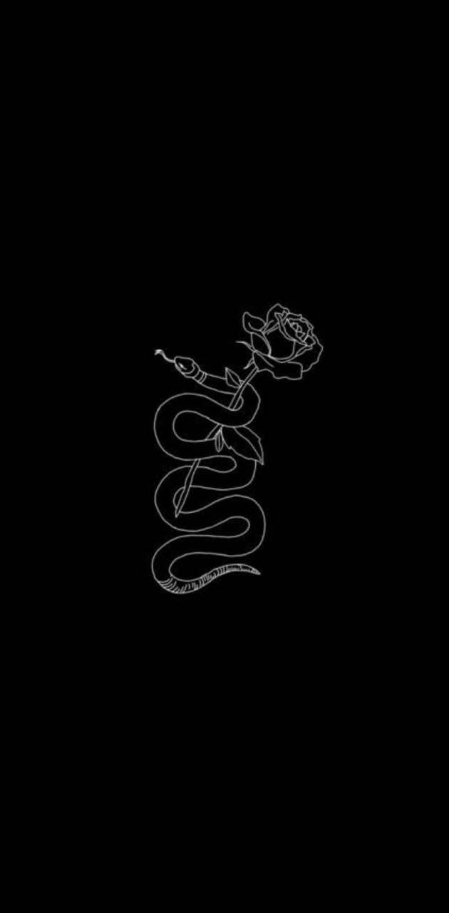 A black and white drawing of an snake with flowers - Snake