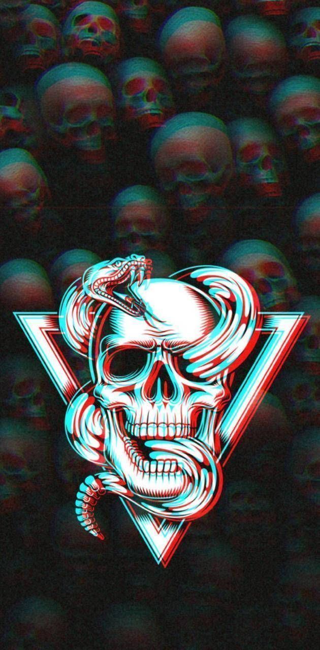 IPhone wallpaper of a skull with a snake on top of it - Snake, skull