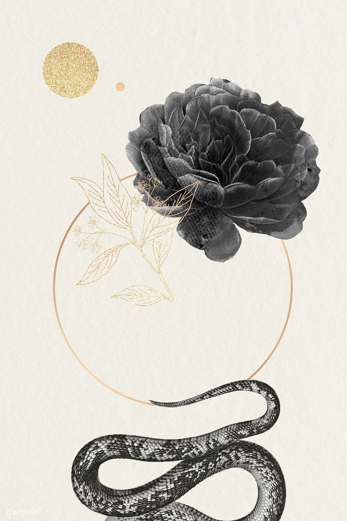 Download premium vector of Black rose, snake and a golden circle - Snake