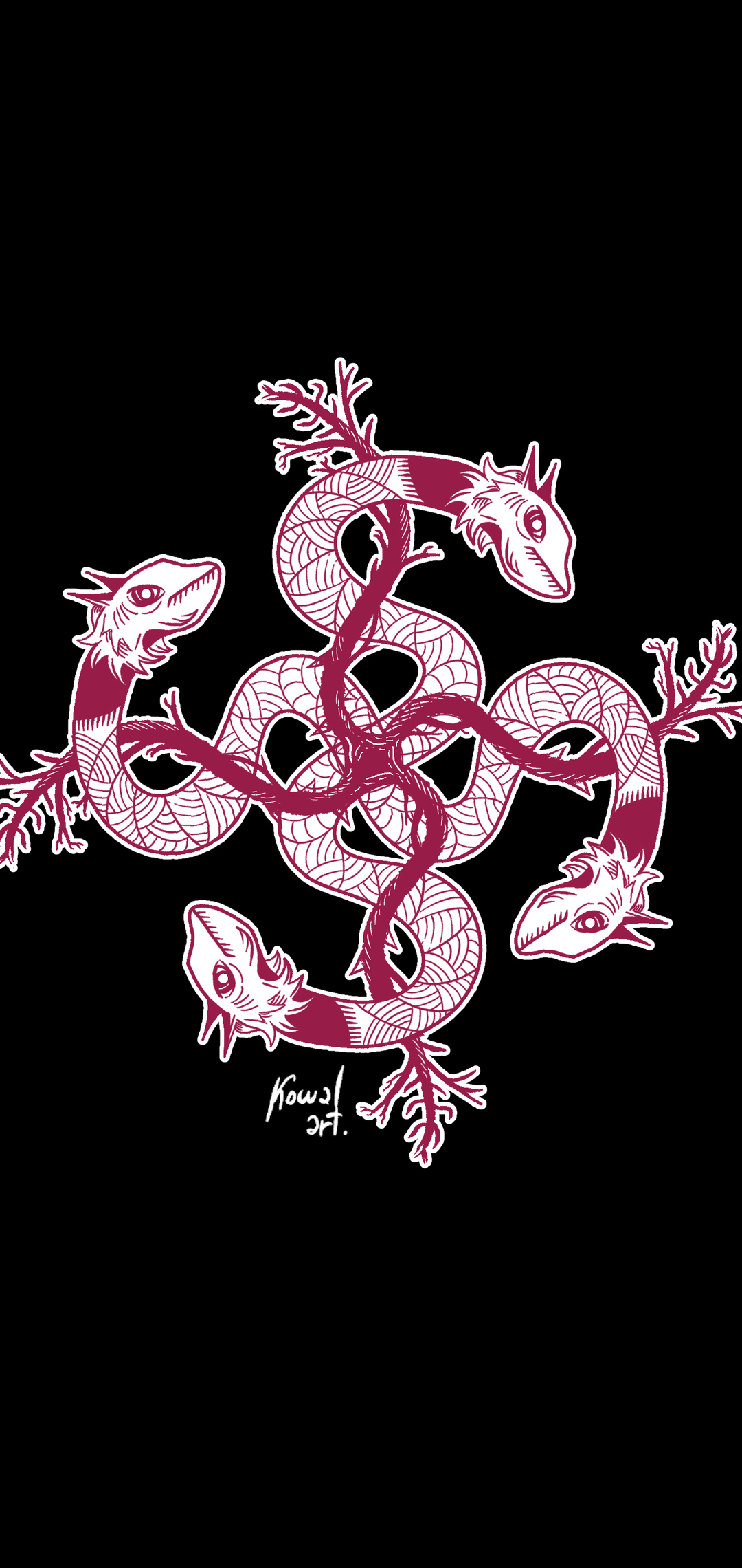 IPhone wallpaper with a pink and white snake design on a black background - Snake