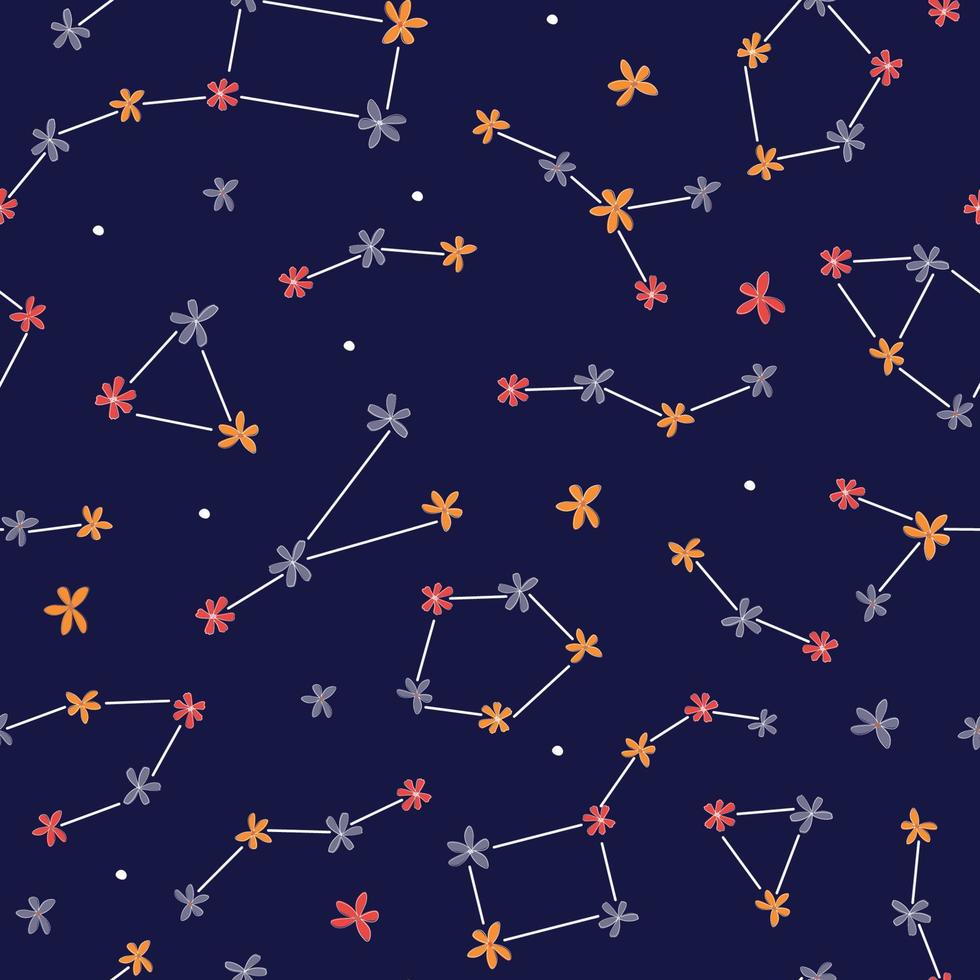 Seamless pattern with constellations of the starry sky. Floral dream romantic print. Vector graphics
