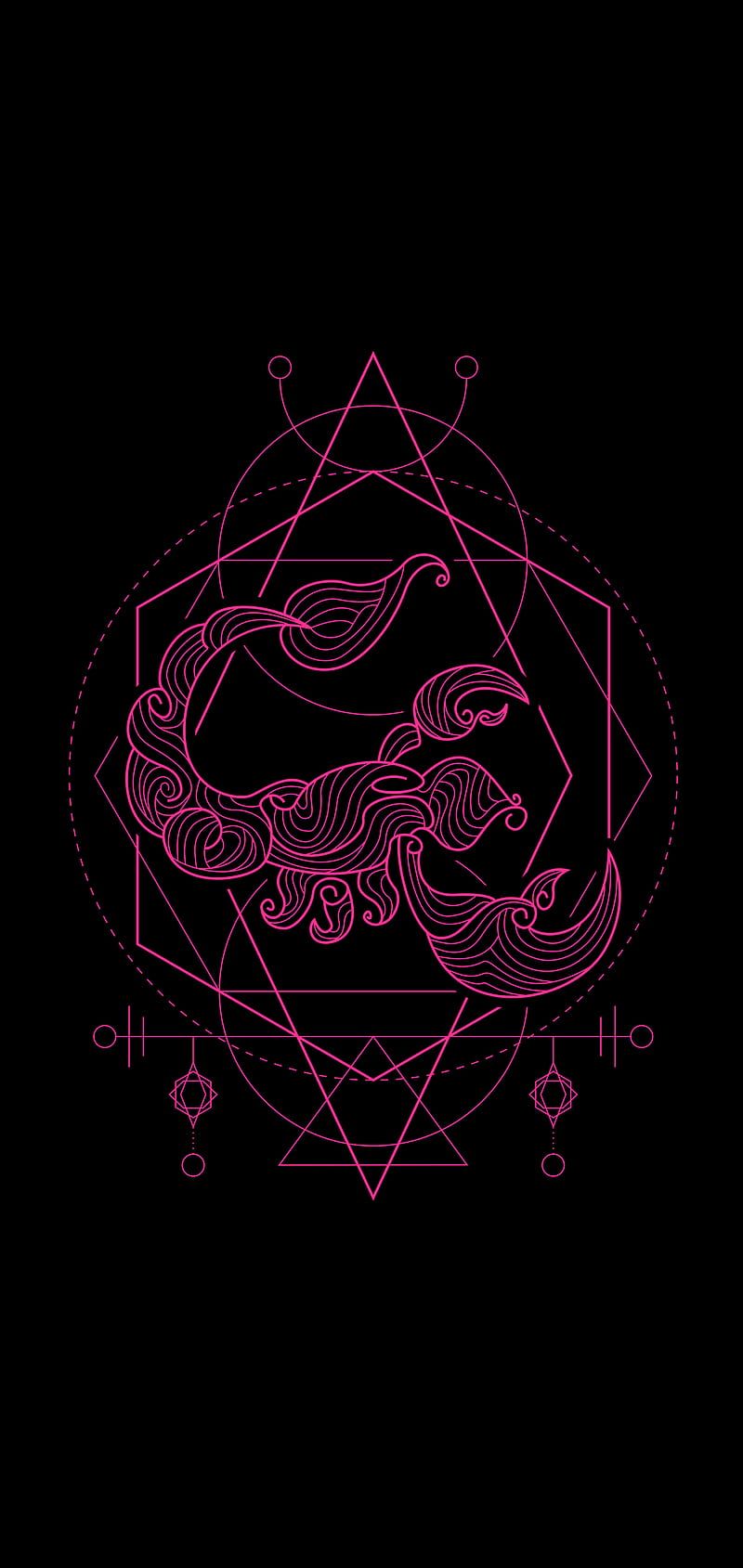 IPhone wallpaper of a pink geometric mermaid on a black background - Scorpio